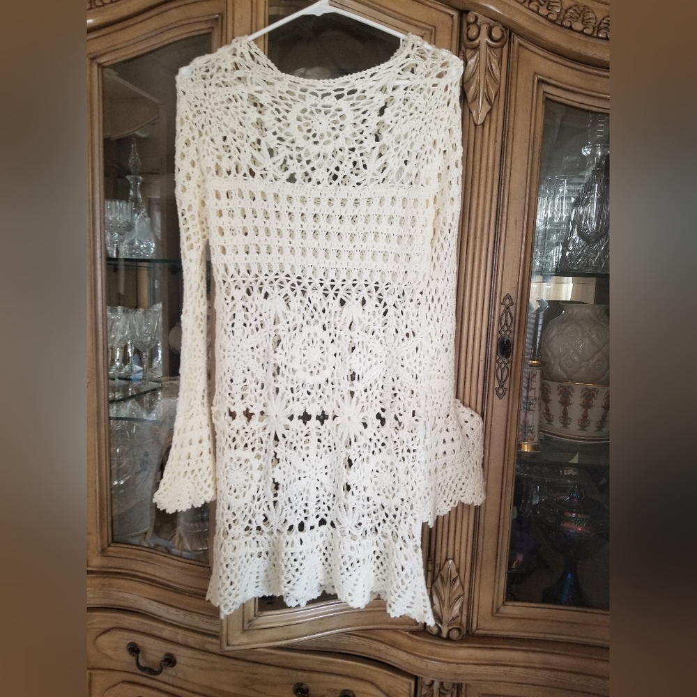 Woodstock Hipster Crochet Dress, Or Wear As Tunic, Coverup Size Medium
